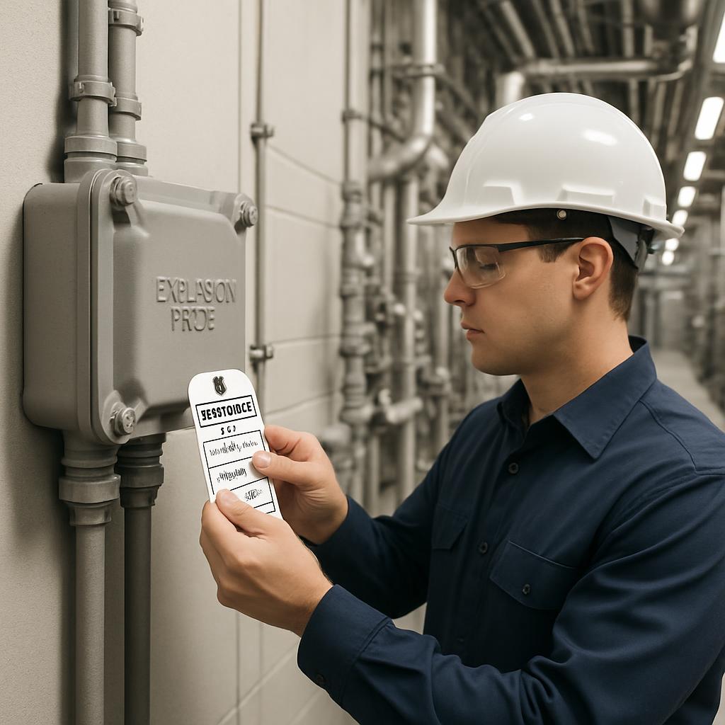 Man in hard hat usign an explosion-proof device marked 'yes/no' premise switch. Please note images are subject to change.