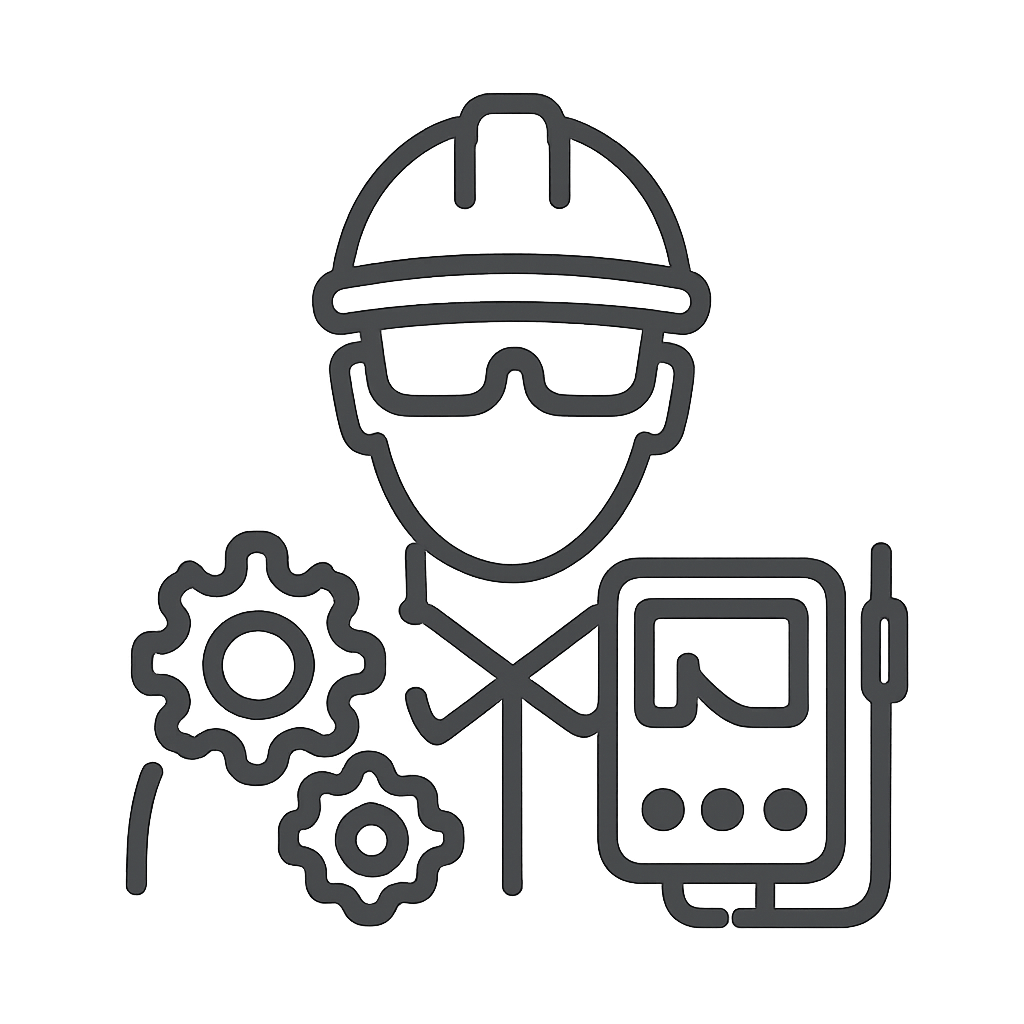 Industrial worker with safety gear and mobile electronic devices.